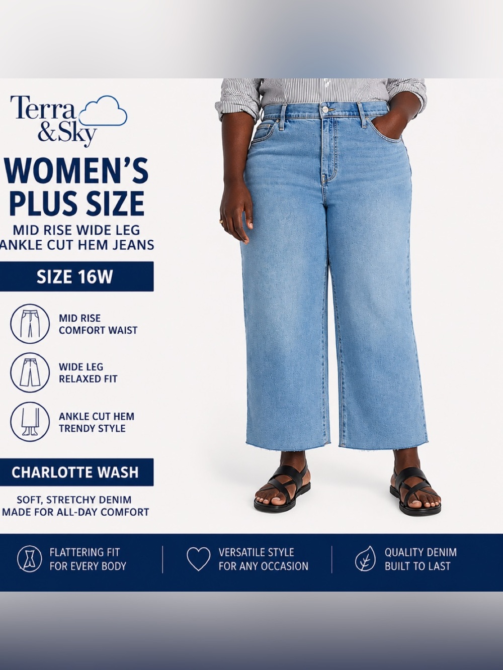 NWT Terra & Sky Women’s Plus 16W Wide Leg Ankle Jeans
